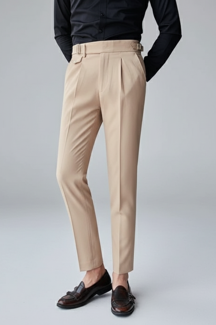 Men's British pleated business trousers, tailored slim fit, ideal for professional office & formal wear.