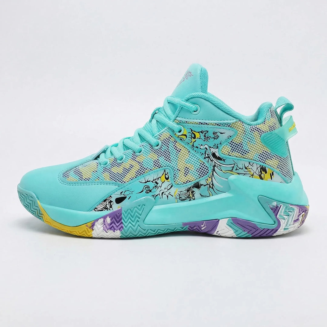 Men's graphic print high-top basketball shoes, designed for agility & superior court traction.