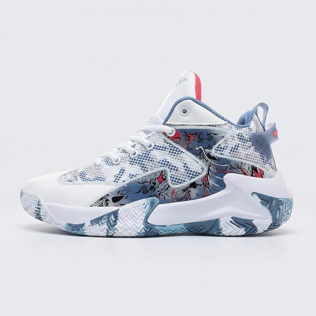 Calvin men's high-top court shoes, bold graphic print, offering performance for serious basketball players.