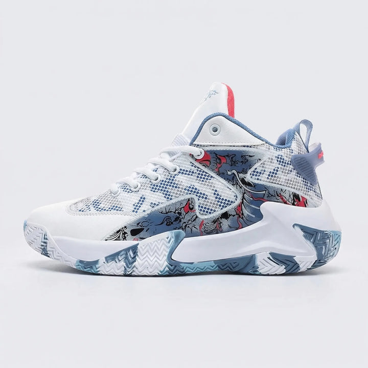 Calvin men's high-top court shoes, bold graphic print, offering performance for serious basketball players.