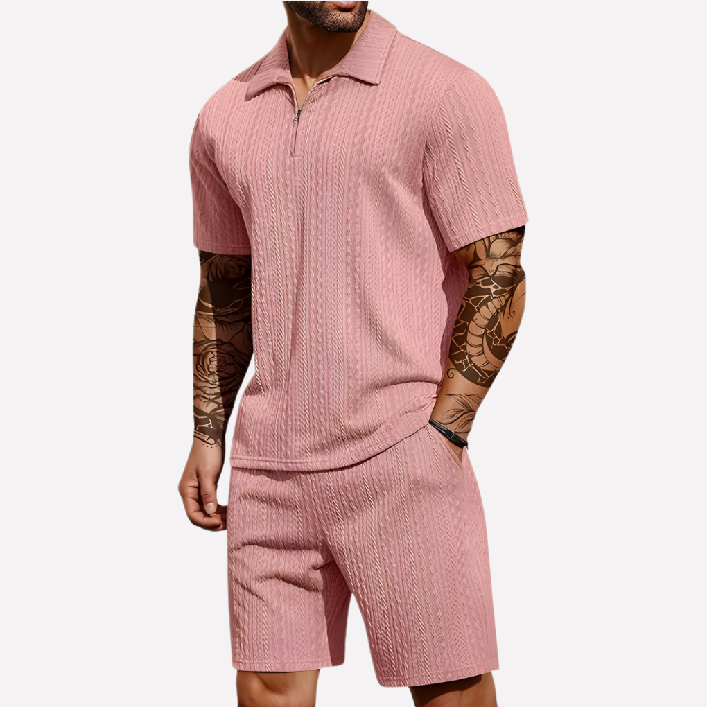 Relaxed men's 2-piece set: short sleeve polo & comfortable shorts. Perfect for casual summer days.