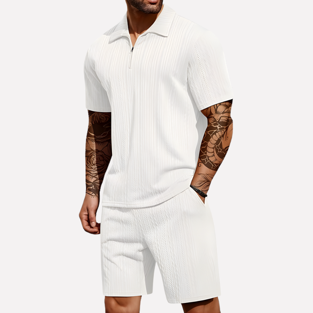 Quarter zip polo and shorts set for men. A stylish & comfortable casual summer wear solution.