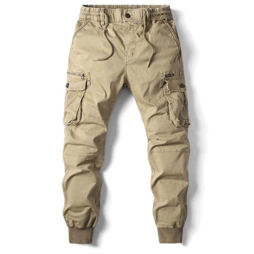 Athletic men's jogger pants in a relaxed fit, featuring an elastic waistband and ankle cuffs.