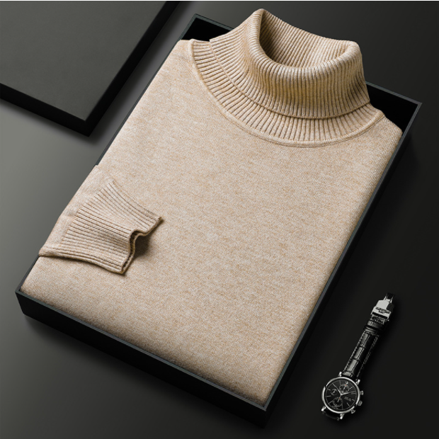 Collection of men's turtleneck sweaters in various spring colors, essential long sleeve knits for versatile styling.