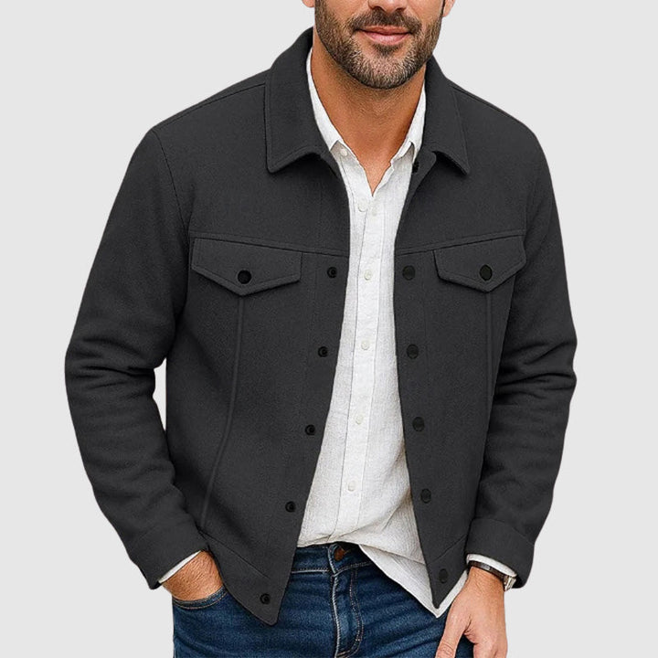 Men's casual button-down shirt jacket, versatile outerwear for fall & spring. Stylish layering piece for men's fashion.