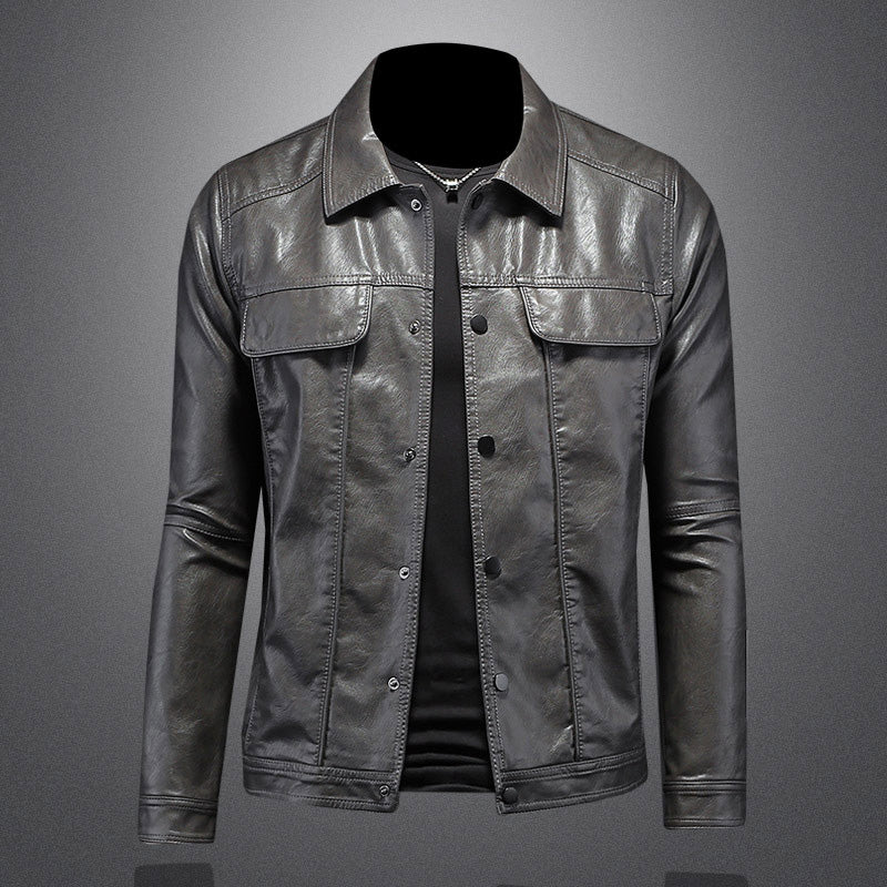 Front view of a men's collared button-up jacket, versatile for everyday casual wear.