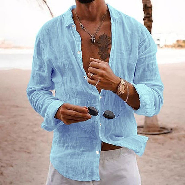 Comfortable men's relaxed fit summer shirt, breathable fabric, casual button-up style for warm weather.