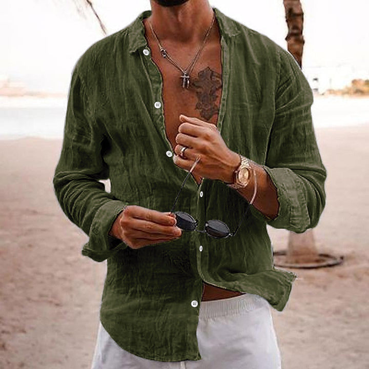 Trendy men's summer fashion: a relaxed fit casual button-up shirt, great for smart casual and vacation wear.