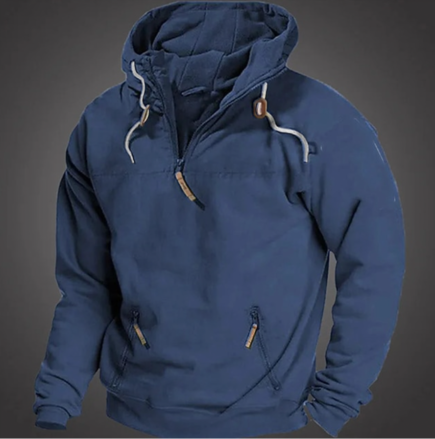 Activewear-inspired men's half-zip hoodie, an ideal long sleeve layering piece.