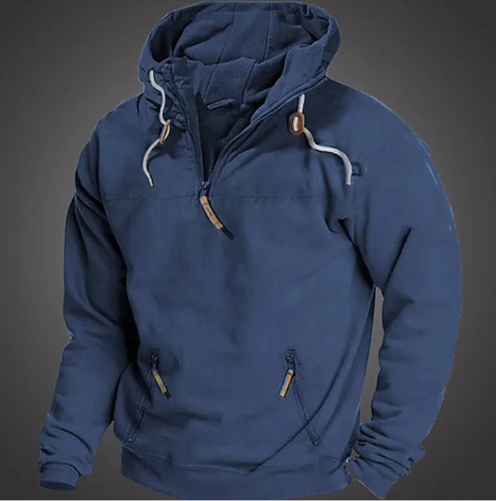 Activewear-inspired men's half-zip hoodie, an ideal long sleeve layering piece.