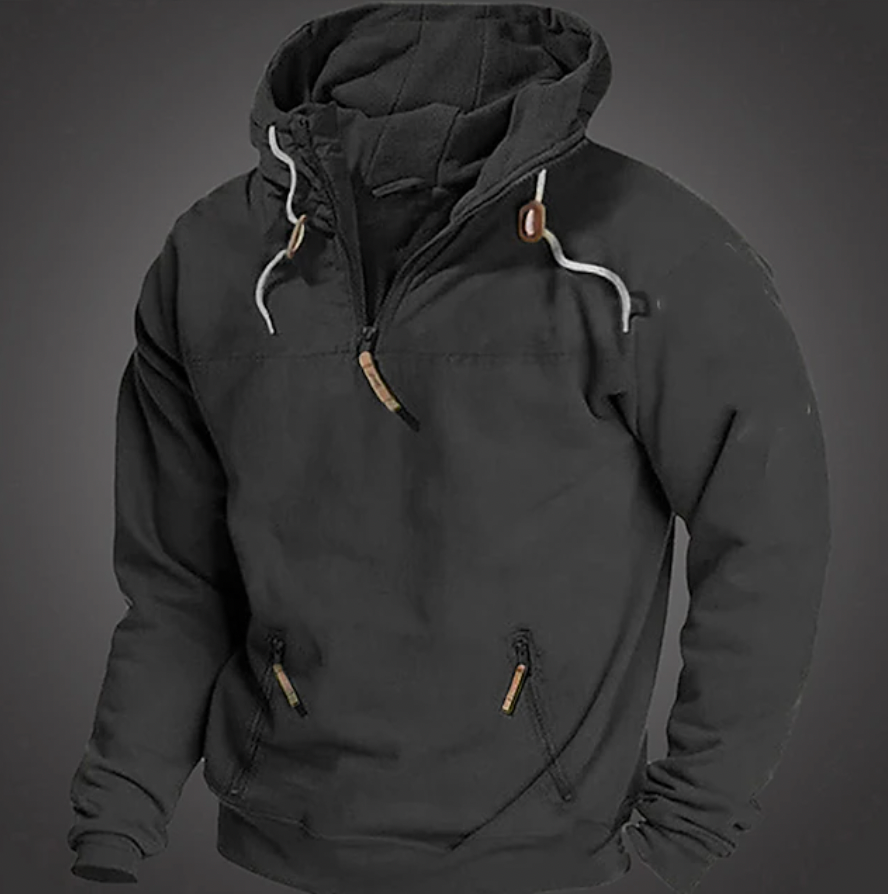 Stylish men's half-zip hooded sweatshirt, great for casual wear and active comfort.