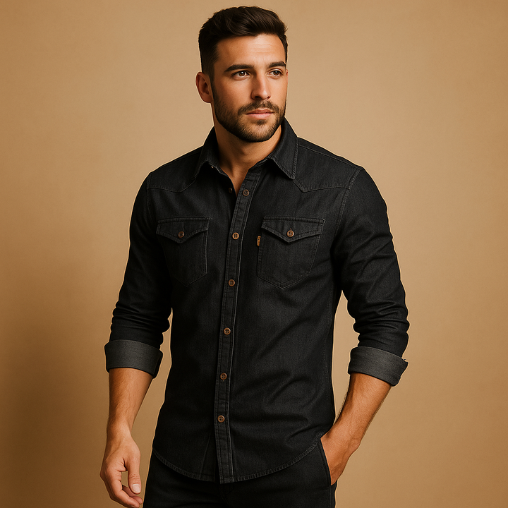 Men's casual long sleeve button-down shirt in a solid color, perfect for everyday wear & travel fashion.
