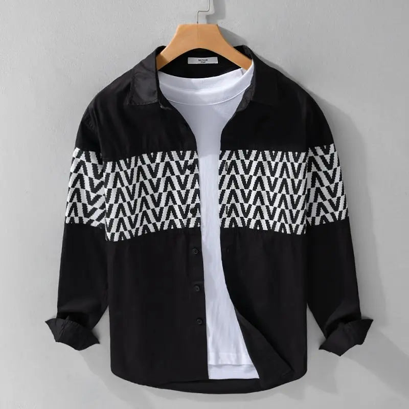 Men's casual long sleeve button-down shirt with contrast stripes, perfect for stylish everyday wear.