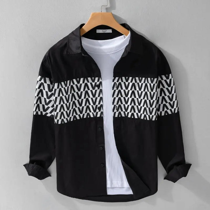 Men's casual long sleeve button-down shirt with contrast stripes, perfect for stylish everyday wear.