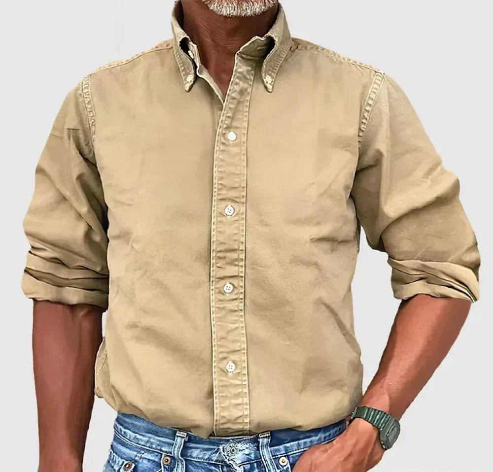 Men's casual long sleeve button-up shirt in khaki, perfect for everyday wear