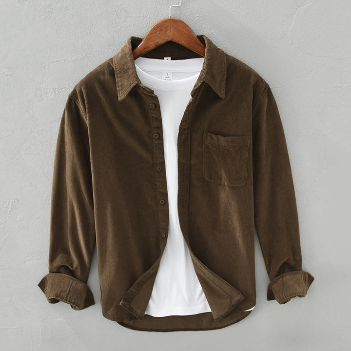 Menswear essential: a long sleeve button-up shirt, great for layering or standalone everyday wear.