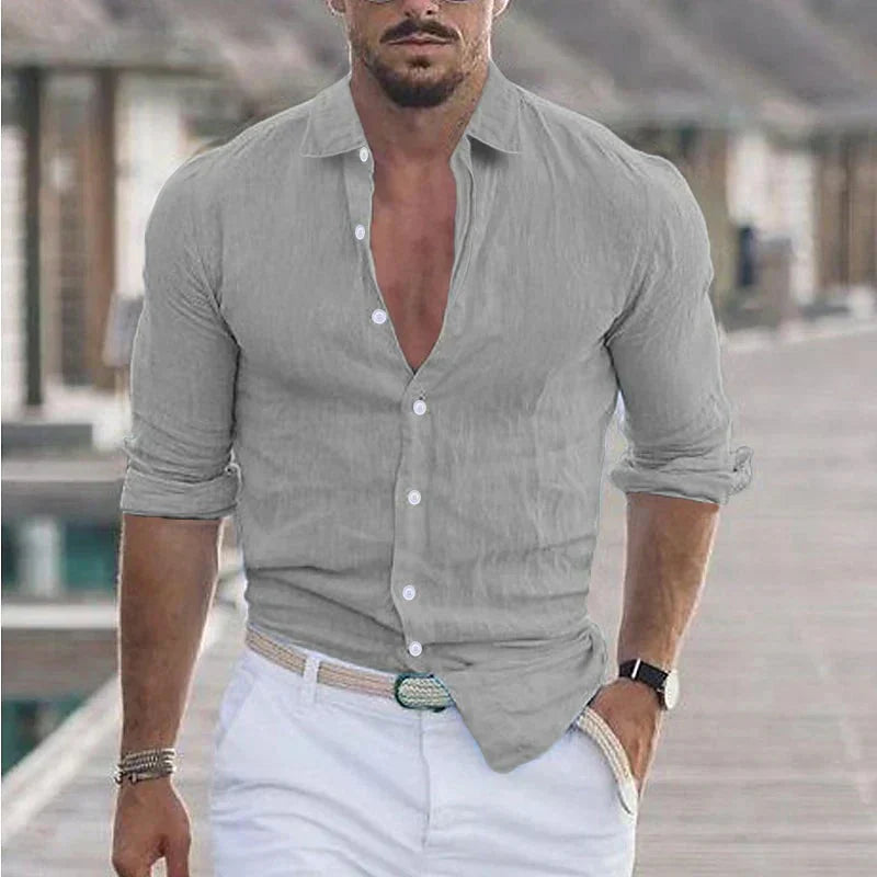 Lightweight, comfortable men's casual button-up shirt in a modern style, ideal for everyday wear.