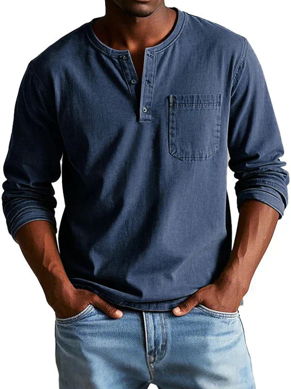 Men's casual long sleeve henley shirt, soft fabric, ideal for everyday fashion and comfort wear