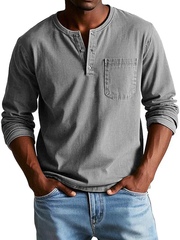 Comfortable men's long sleeve henley shirt in a versatile color, great for everyday fashion