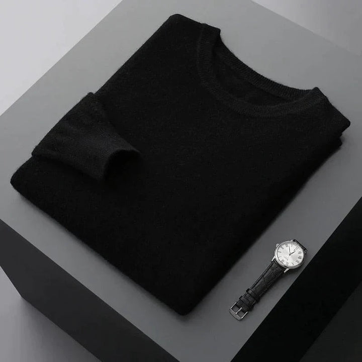 Stylish menswear: a long sleeve crewneck knit sweater for men, offering warmth and casual comfort.