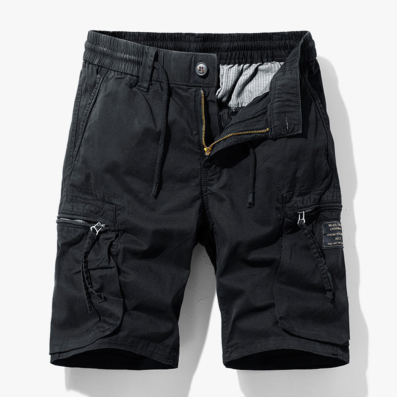 Comfortable men's relaxed fit cargo shorts, drawstring waist, ideal for casual wear, summer, and outdoor activities.