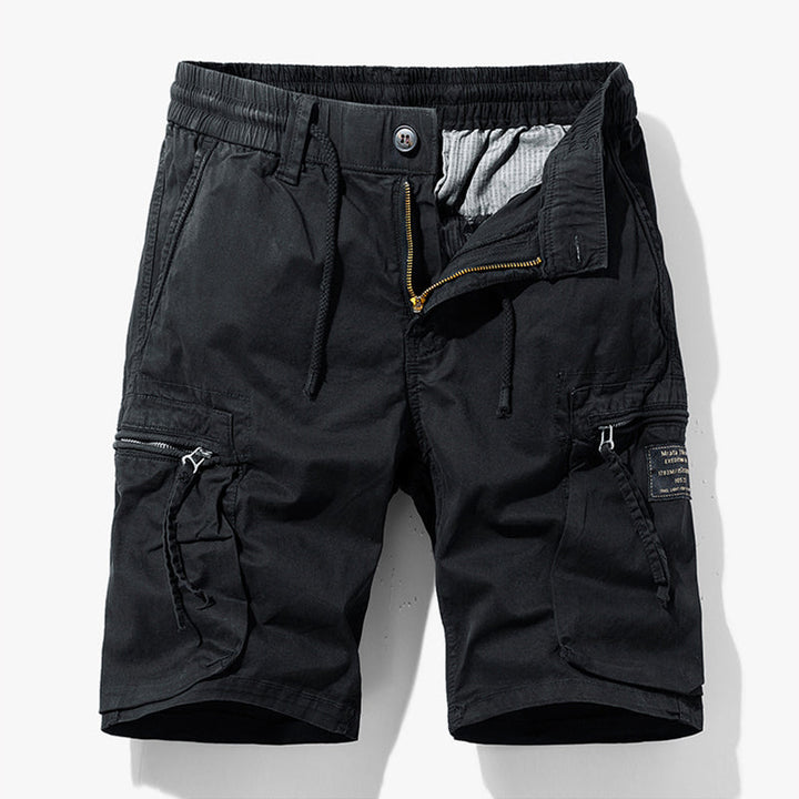 Comfortable men's relaxed fit cargo shorts, drawstring waist, ideal for casual wear, summer, and outdoor activities.