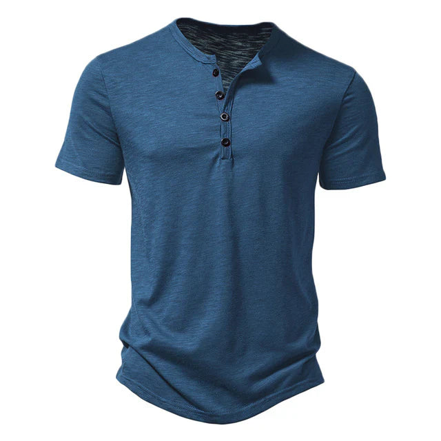 Men's Casual Henley T-shirt offering effortless style & comfort, ideal as a summer shirt for men.