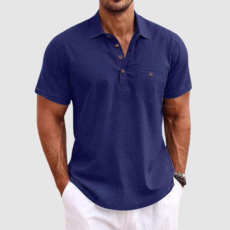 Stylish men's casual polo shirt with short sleeves. A classic summer top for versatile men's fashion apparel.