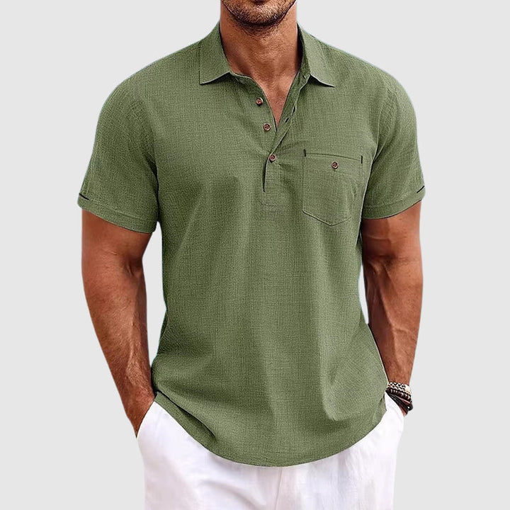 Comfortable men's short-sleeve polo, a perfect summer top. Casual shirt for warm weather and relaxed style.
