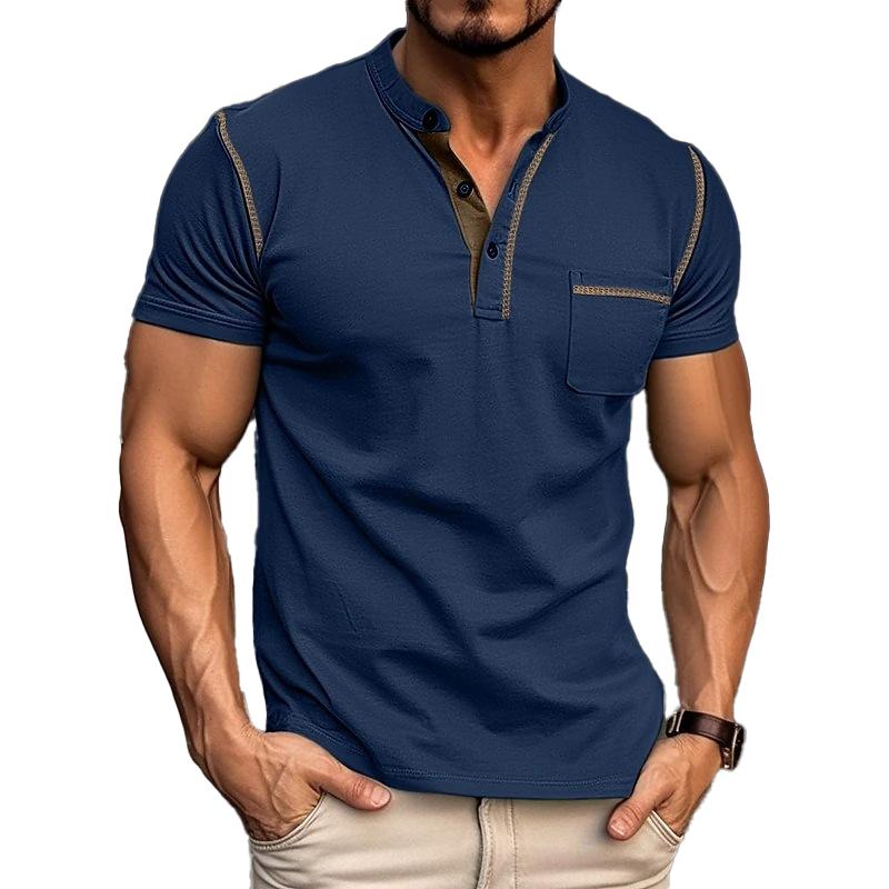 Men's casual slim-fit henley t-shirt with short sleeves & button placket, perfect for summer everyday wear.