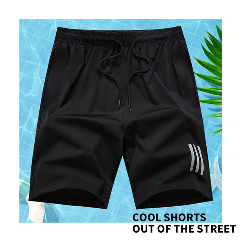 Men's casual sports shorts with elastic drawstring waist in black, perfect for athletic wear and summer comfort.