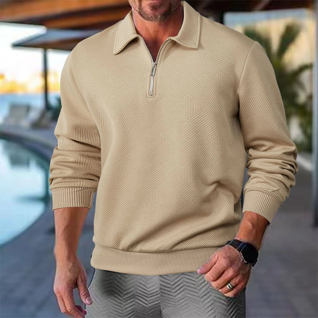 Men's Casual Textured Design Half-Zip Pullover, front view, dark gray, showcasing texture