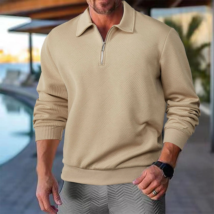 Men's Casual Textured Design Half-Zip Pullover, front view, dark gray, showcasing texture