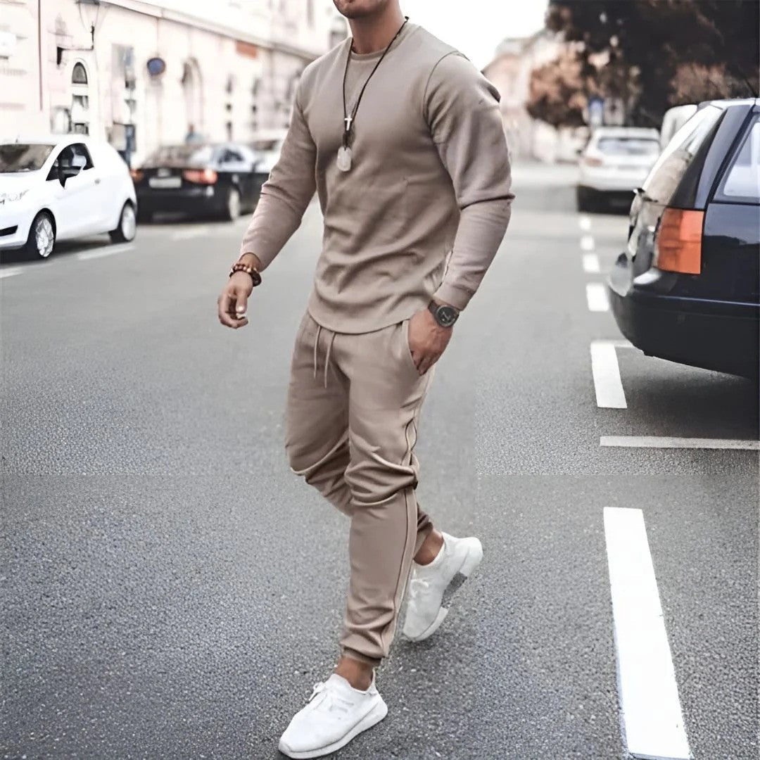 Athletic men's loungewear set, a comfortable two-piece tracksuit in a modern design for active men.