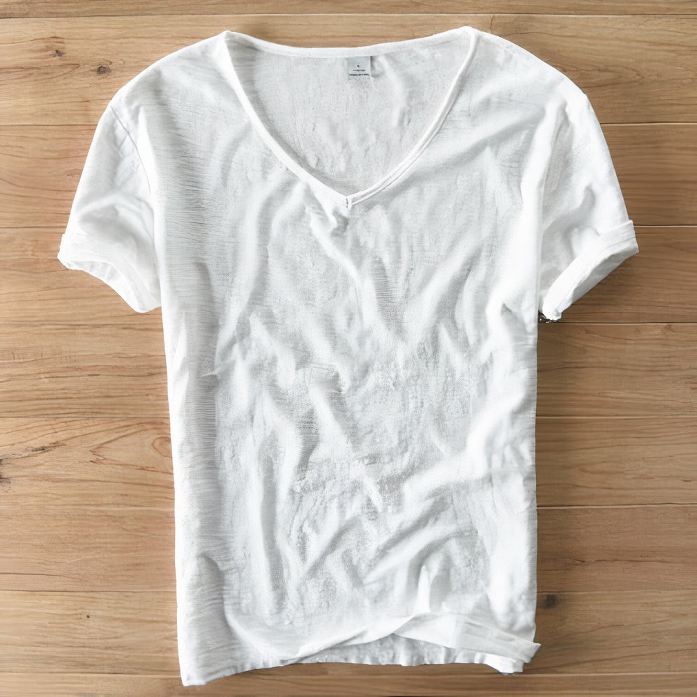 Men's casual V-neck t-shirt for summer, relaxed fit, comfortable everyday wear.