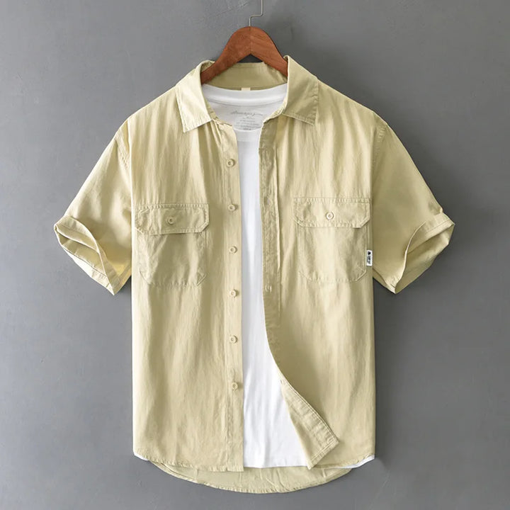 Men's casual workwear short sleeve button-up shirt in a relaxed fit, perfect for everyday summer style.