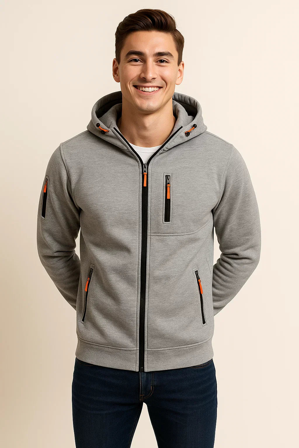 Back view of a plain men's hooded sweatshirt, showcasing the relaxed fit ideal for comfort wear.