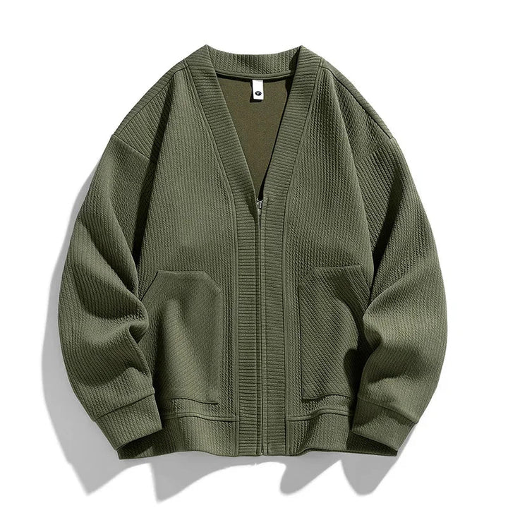Stylish men's zip-up cardigan, ideal for fall & winter layering or as light outerwear.