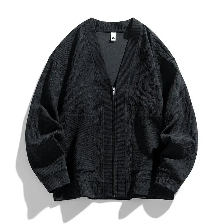 Versatile men's zip-up sweater, great for everyday casual wear, layering, & men's fashion.