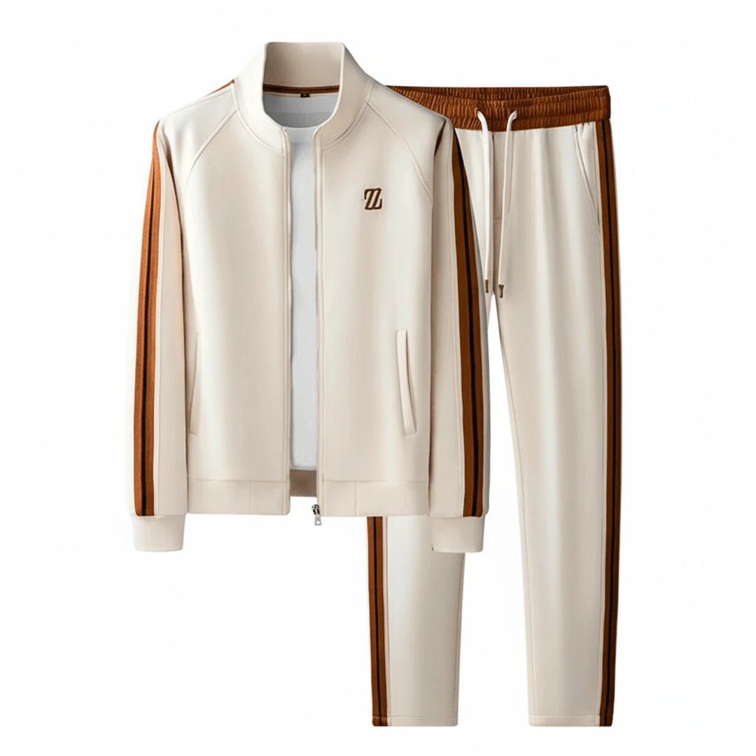 Versatile men's casual two-piece tracksuit, a full zip-up set perfect for athletic activities or relaxed loungewear.
