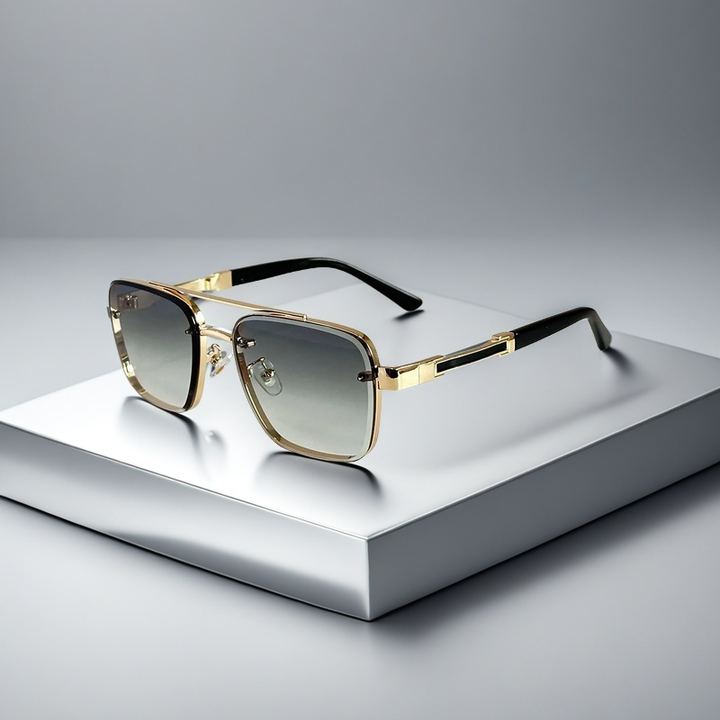 Classic men's aviator sunglasses, gold frame, modern design, gradient lenses, perfect fashion eyewear.