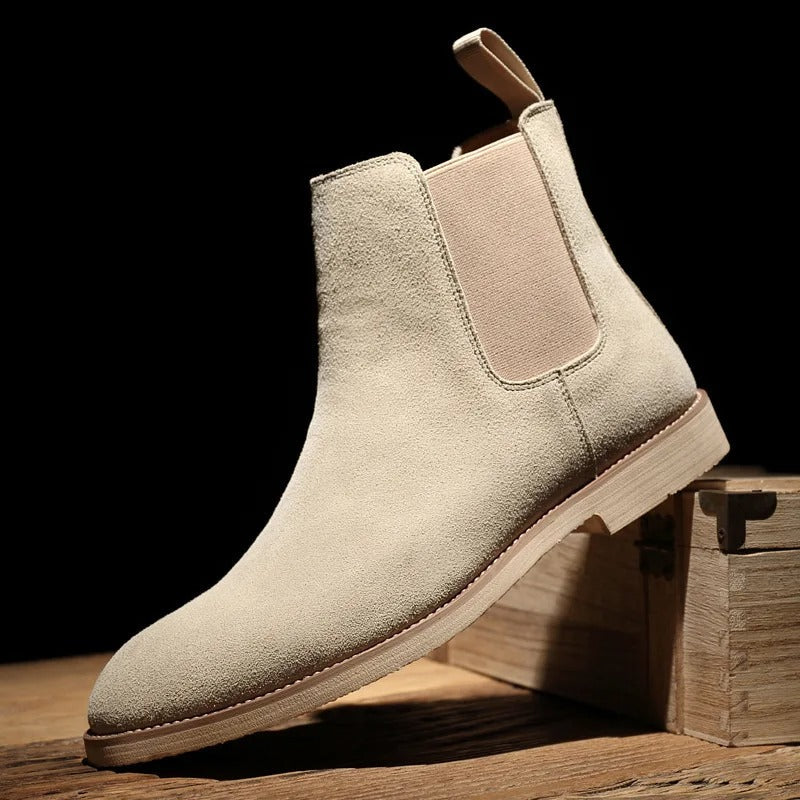 Comfortable men's slip-on Chelsea ankle boots, easy everyday wear with elastic side panels for convenience.