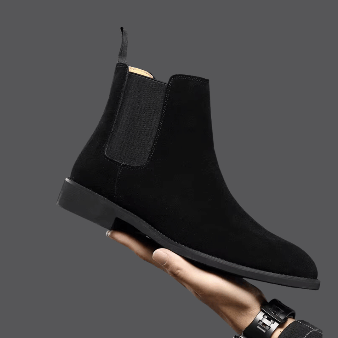 Men's pull-on Chelsea boots with elastic gussets & back tab, combining classic style with easy comfort.