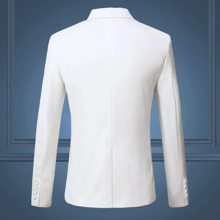 Elegant men's tailored blazer, one-button design, ideal for formal wear and professional style.