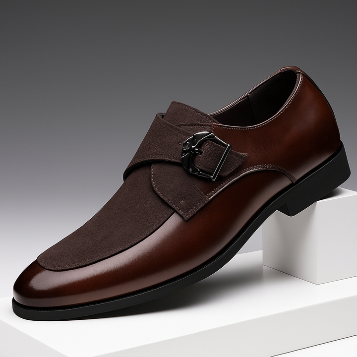 Men's classic black suede buckle loafers, perfect for formal or smart casual wear, comfortable dress shoes.