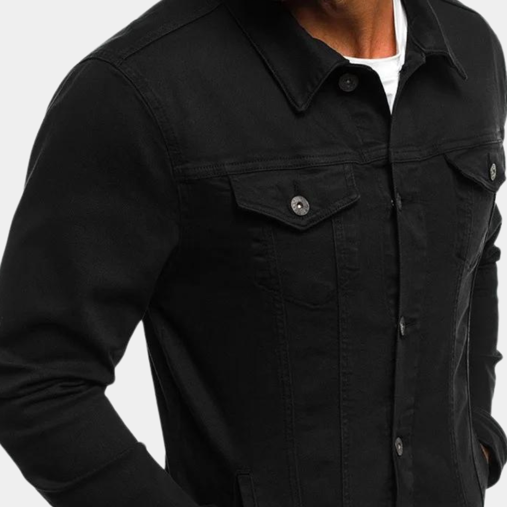 Stylish men's denim jacket, a timeless piece for casual wear. Comfortable & versatile men's fashion.