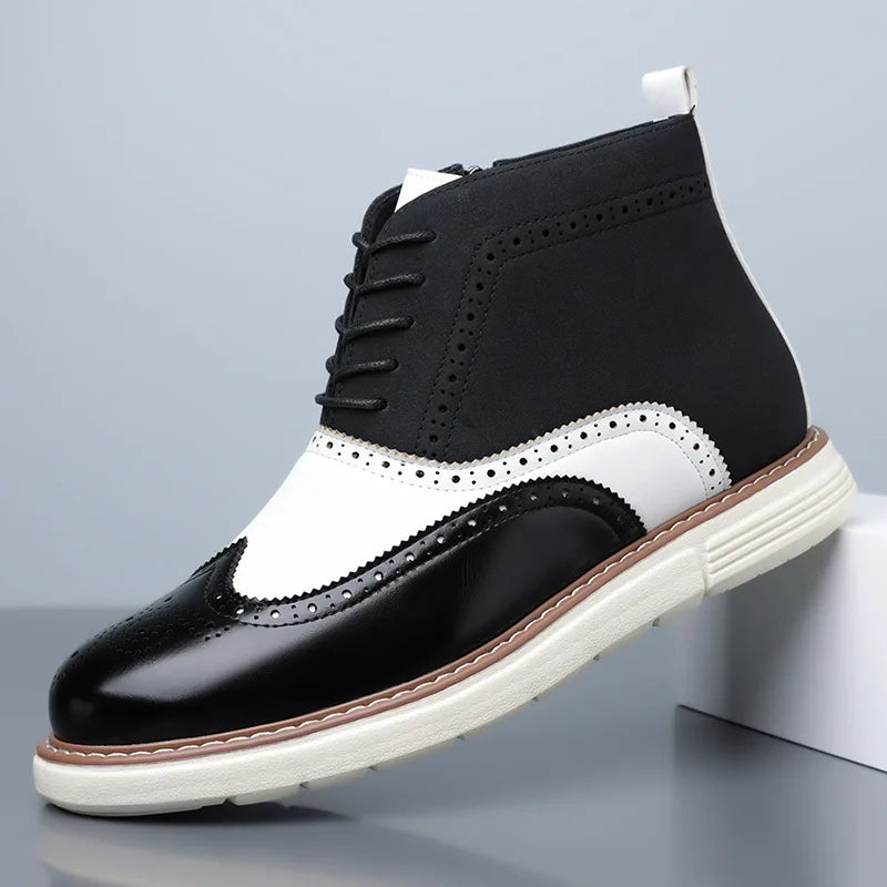 Men's casual brogue boots in a versatile tan leather, great for everyday style.