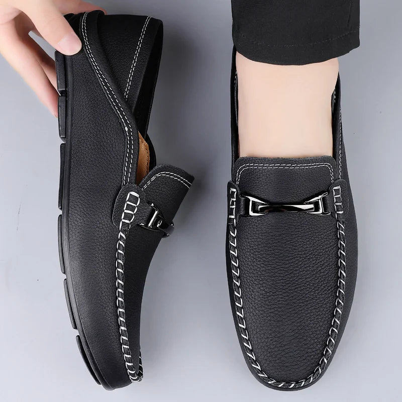 Underside view of a men's premium leather bit loafer, highlighting the durable sole.