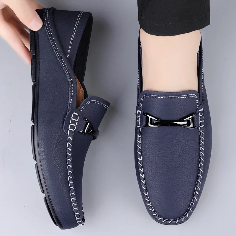 Side profile of a men's slip-on bit loafer, emphasizing the sleek design and comfortable fit.