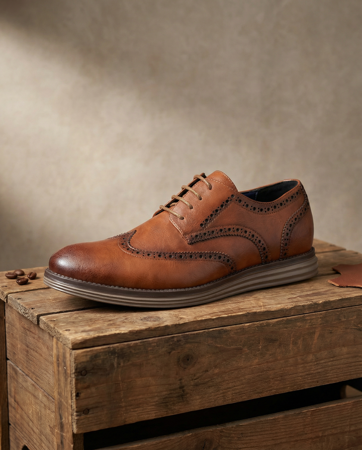 Stylish black brogue Oxford dress shoes for men, perfect for business casual, work, and formal events.